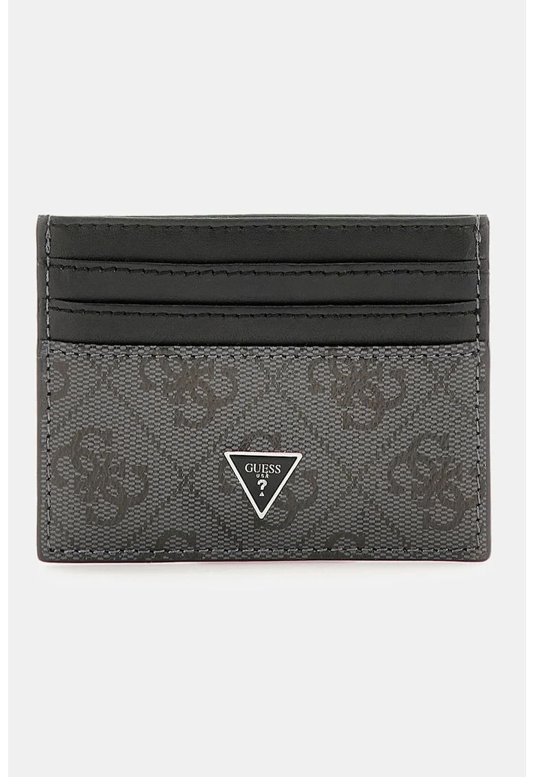 Portcart din piele cu model monograma - Negru/Gri inchis