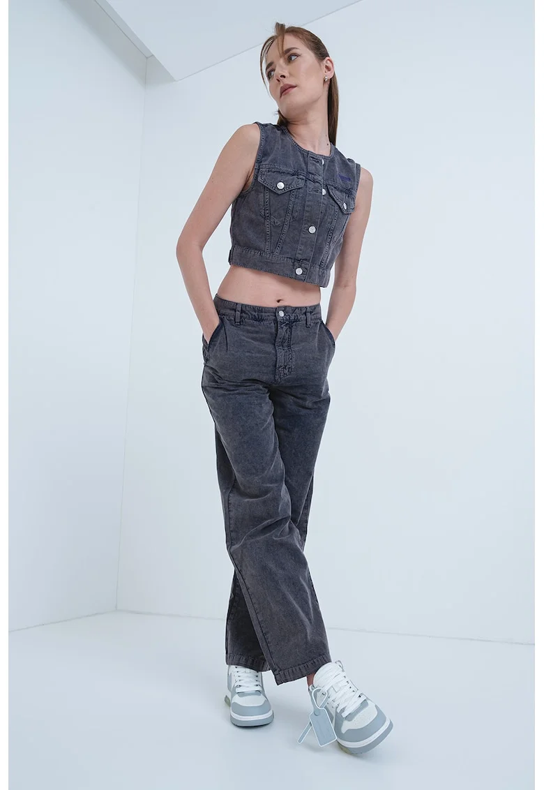 Vesta crop din denim - Gri inchis