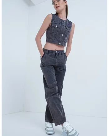 Vesta crop din denim - Gri inchis