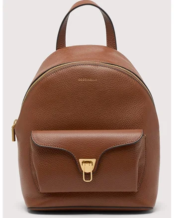 Rucsac de piele cu detaliu logo Beat Generatio - Maro cognac