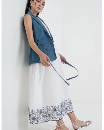 Vesta din chambray cu cordon - Albastru inchis