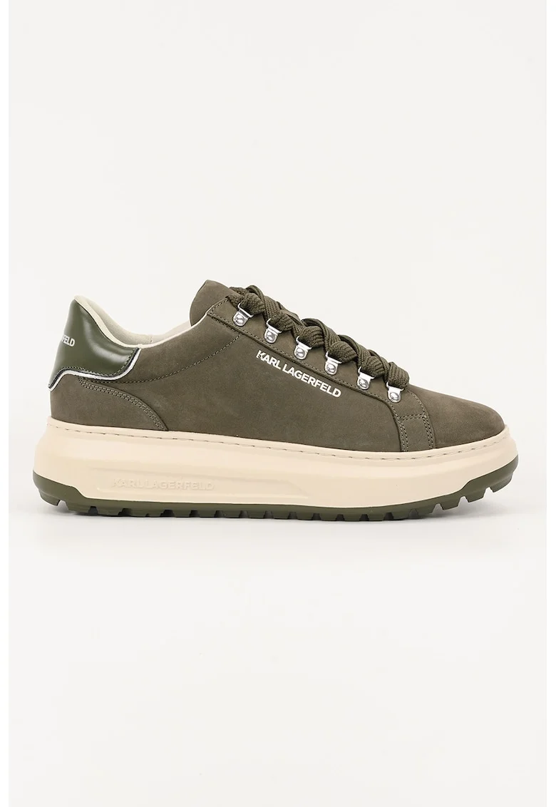 Pantofi sport low-cut cu garnituri de piele intoarsa - Verde masliniu