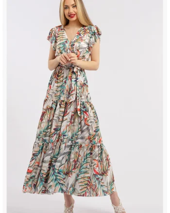 Rochie lunga cu decolteu in V - Multicolor