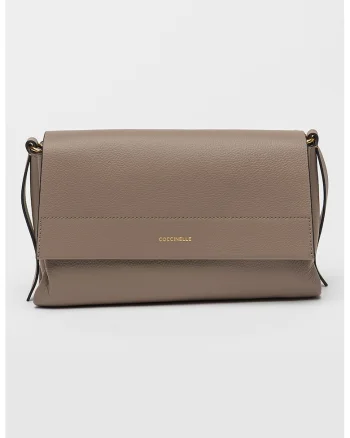 Geanta de piele cu bareta de umar cu aspect impletit Boheme - Maro taupe
