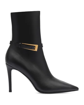 Botine de piele ecologica cu varf ascutit - Negru