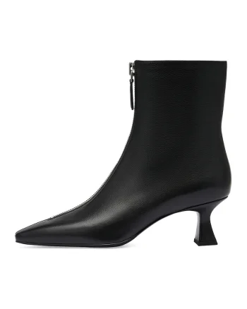 Botine de piele cu varf ascutit - Negru