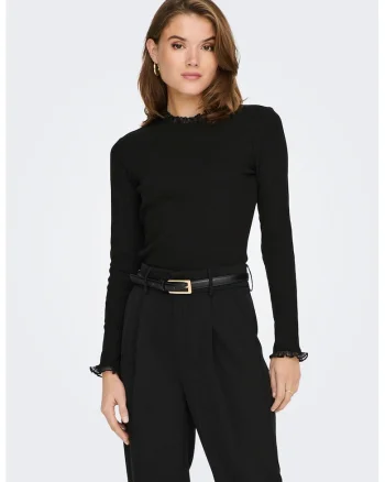 Bluza striata cu garnituri de dantela - Negru