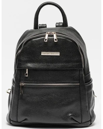 Rucsac de piele cu buzunare multiple - Negru