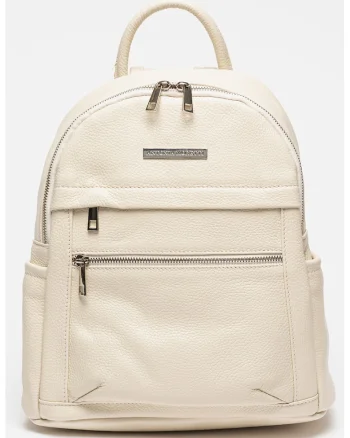 Rucsac de piele cu buzunare multiple - Bej deschis
