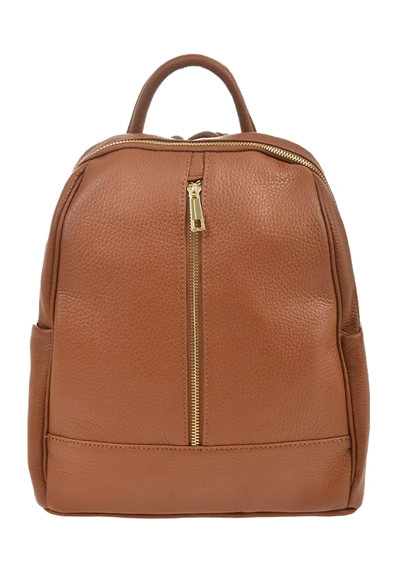 Rucsac de piele cu buzunare exterioare - Caramel