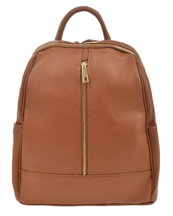 Rucsac de piele cu buzunare exterioare - Caramel