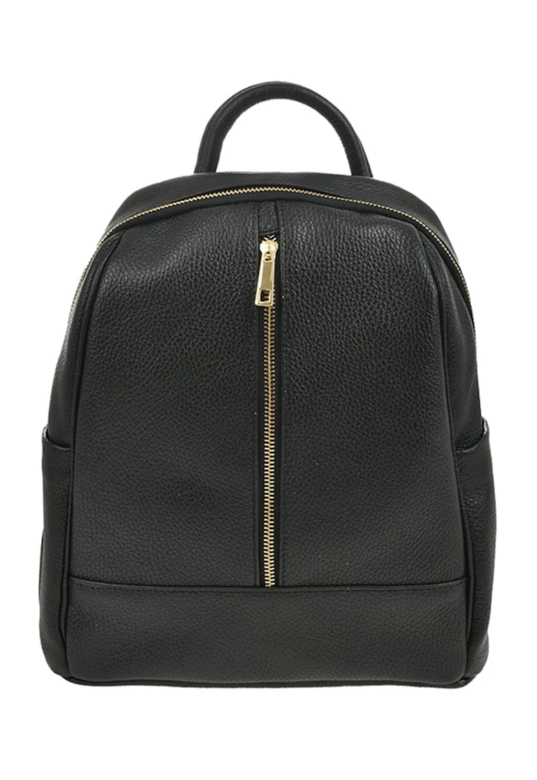 Rucsac de piele cu buzunare exterioare - Negru