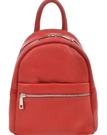 Rucsac de piele cu buzunar cu fermoar - Rosu