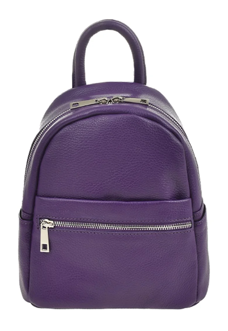 Rucsac de piele cu buzunar cu fermoar - Violet