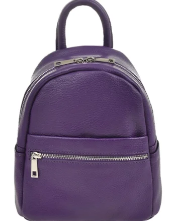Rucsac de piele cu buzunar cu fermoar - Violet