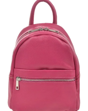Rucsac de piele cu buzunar cu fermoar - Fucsia