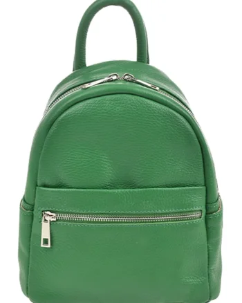 Rucsac de piele cu buzunar cu fermoar - Verde