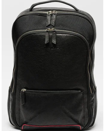 Rucsac din piele cu buzunare exterioare - Rosu/Negru