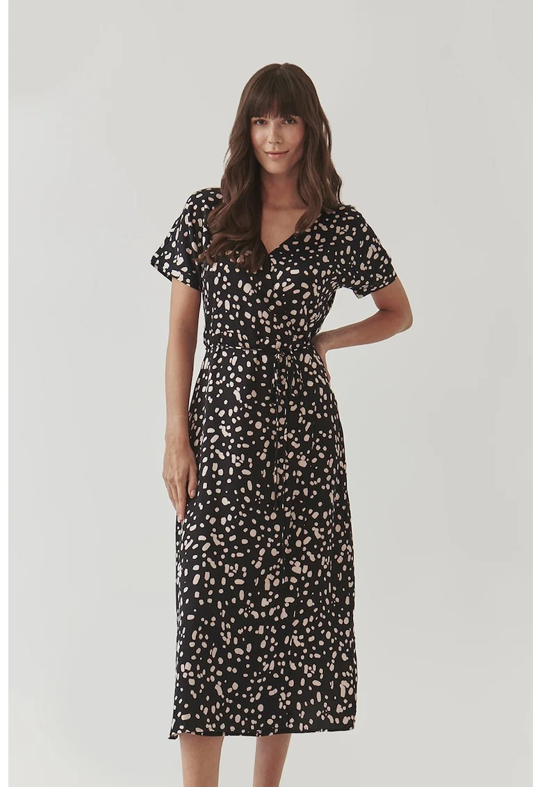 Rochie cu decolteu in V si model Zarewi - Negru/Crem