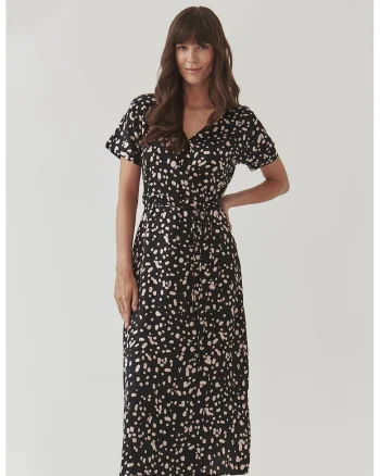 Rochie cu decolteu in V si model Zarewi - Negru/Crem