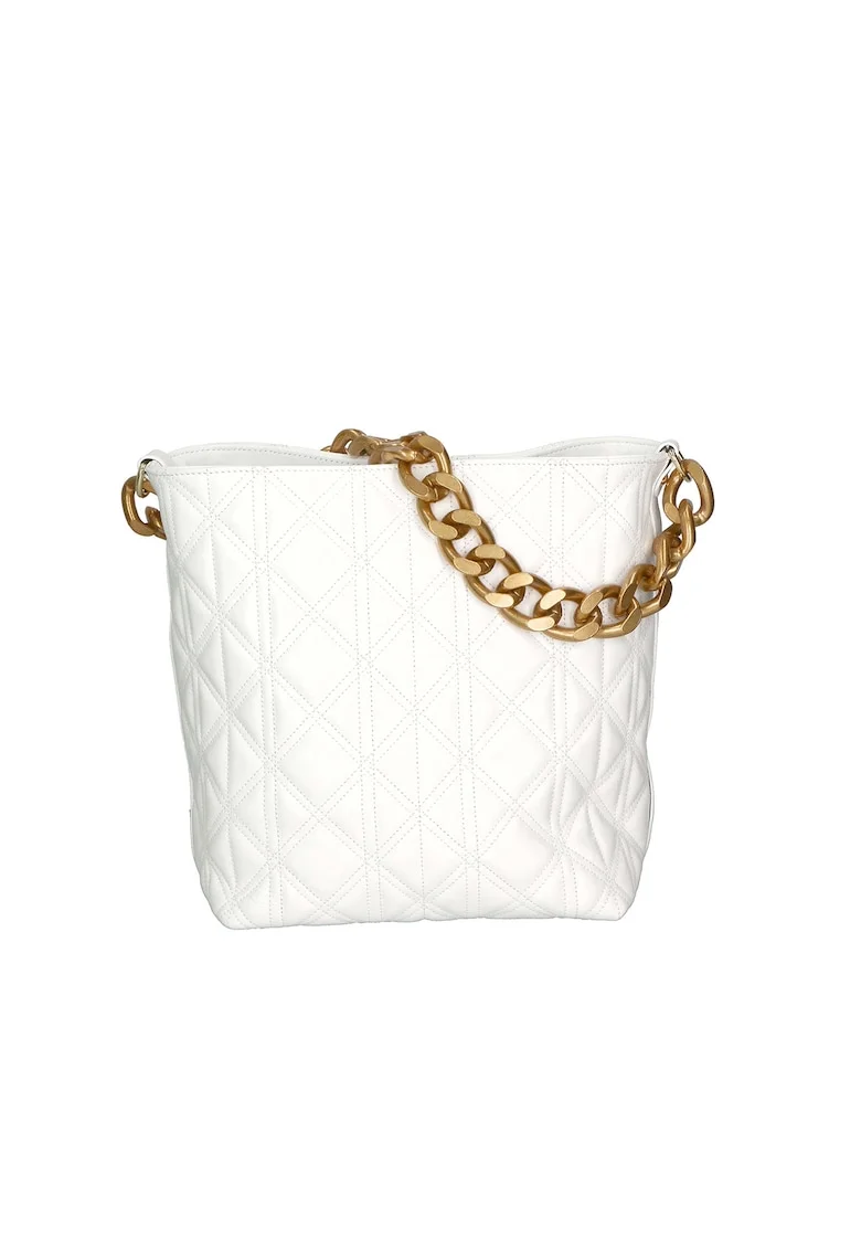 Geanta crossbody de piele cu garnituri cusute - Alb