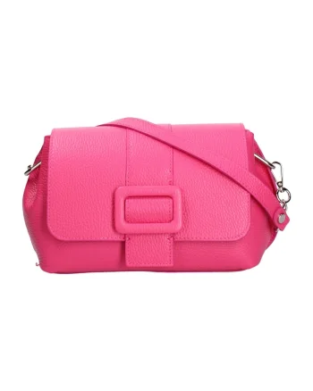 Geanta crossbody de piele cu clapa - Roz inchis
