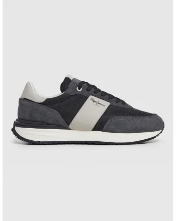 Pantofi sport cu detalii de piele intoarsa Buster - Negru/Gri carbune