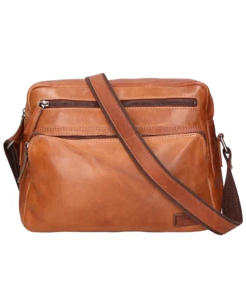 Geanta crossbody unisex de piele cu buzunare multiple - Maro cognac