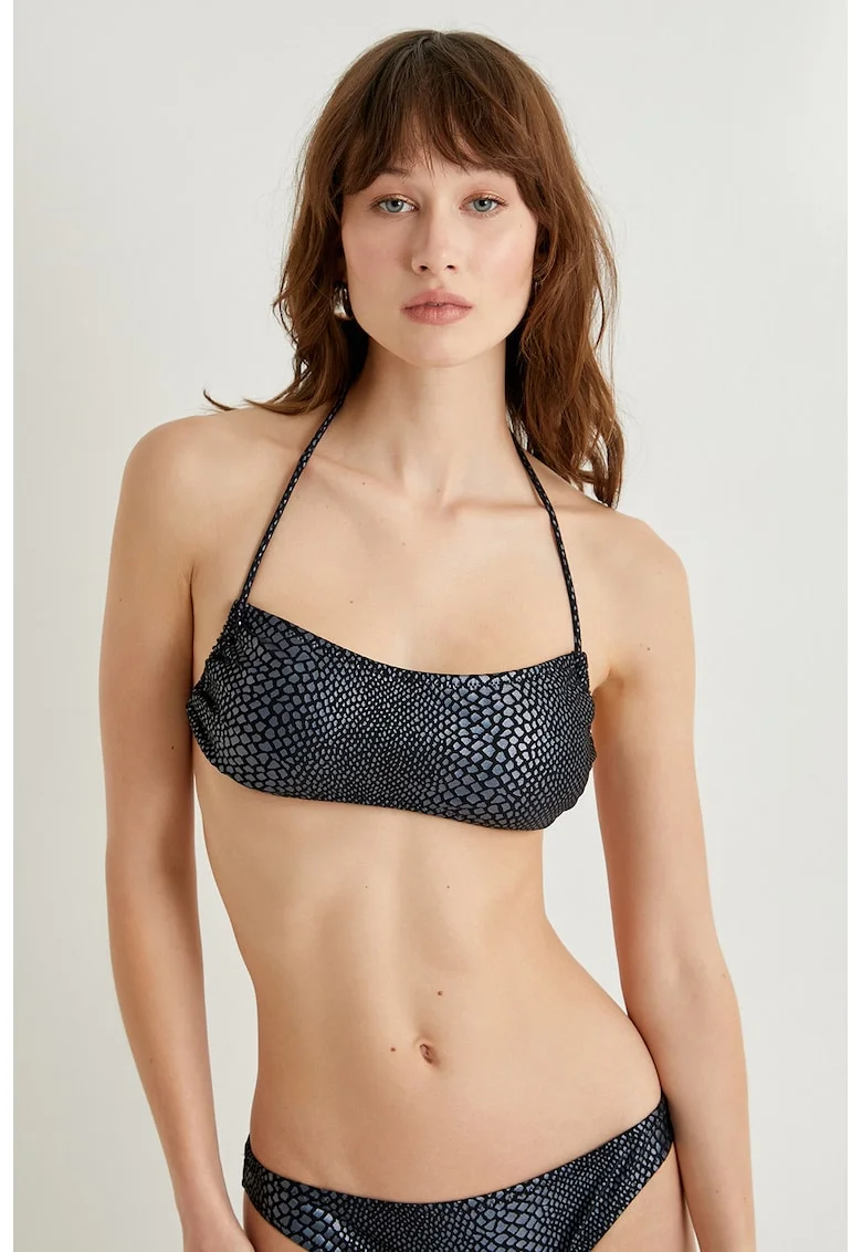 Sutien de baie cu animal print - Negru/Albastru prafuit