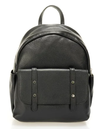 Rucsac de piele cu buzunare exterioare - Negru