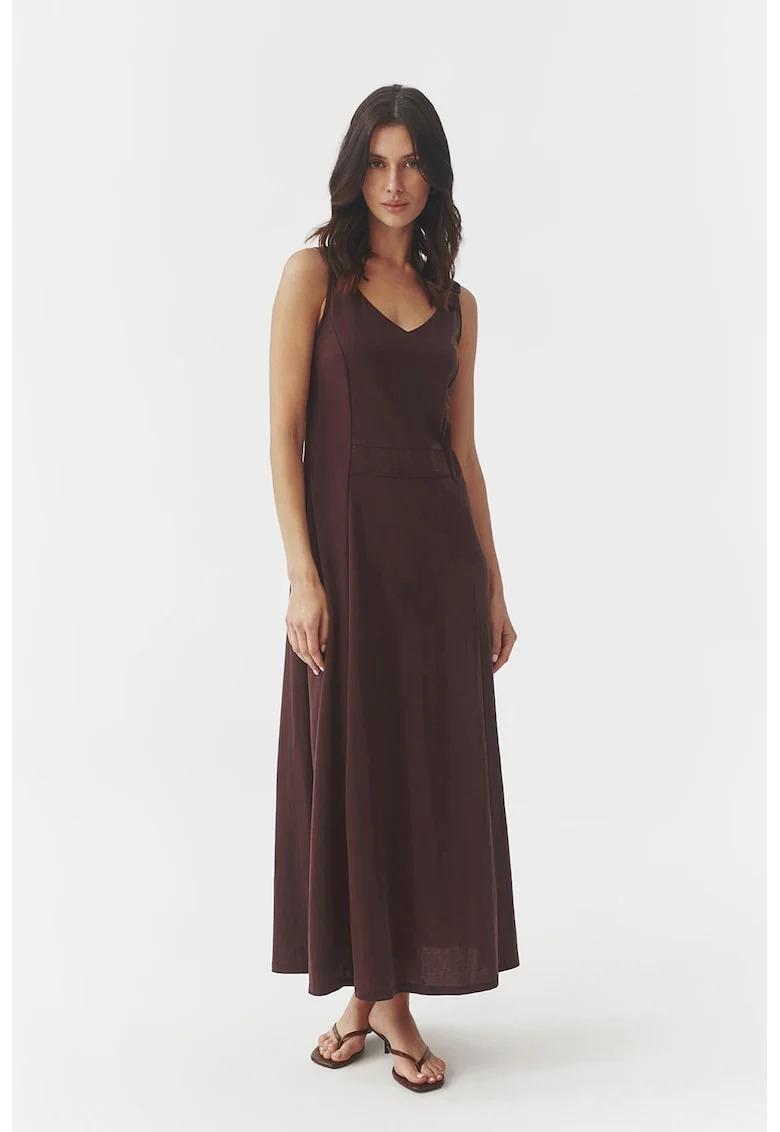 Rochie maxi cu decolteu in V - Maro inchis