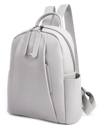 Rucsac de piele cu buzunare exterioare Hazel - Gri deschis