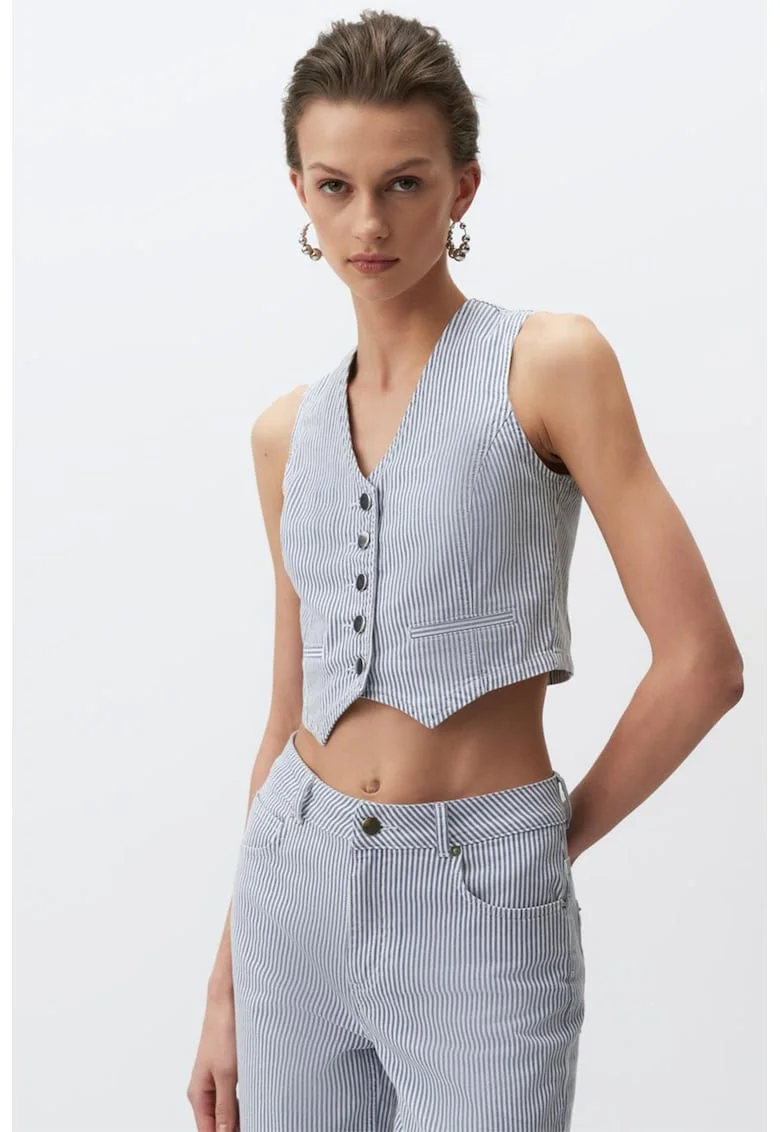 Vesta crop slim fit - Gri/Alb murdar