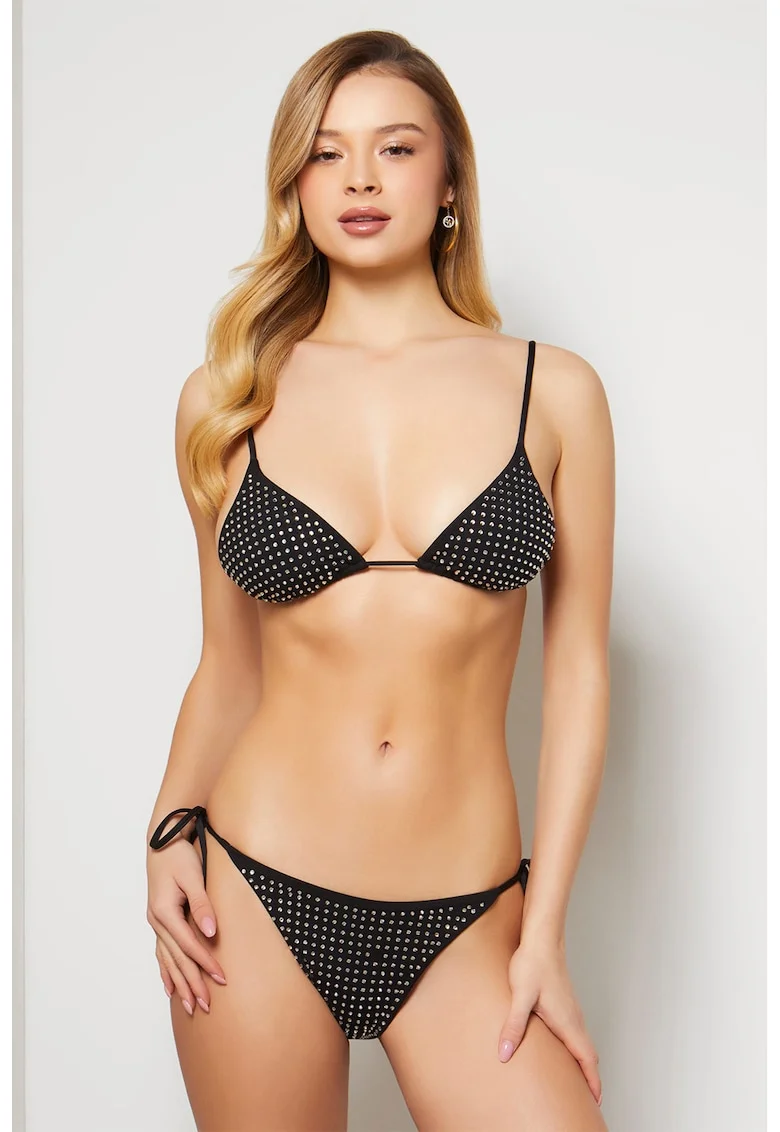 Sutien de baie cu strasuri - Negru/Argintiu