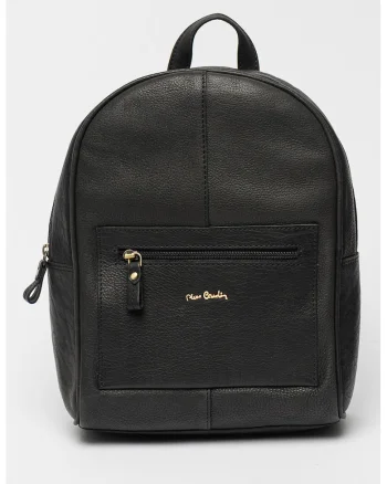 Rucsac din piele cu buzunar exterior - Negru