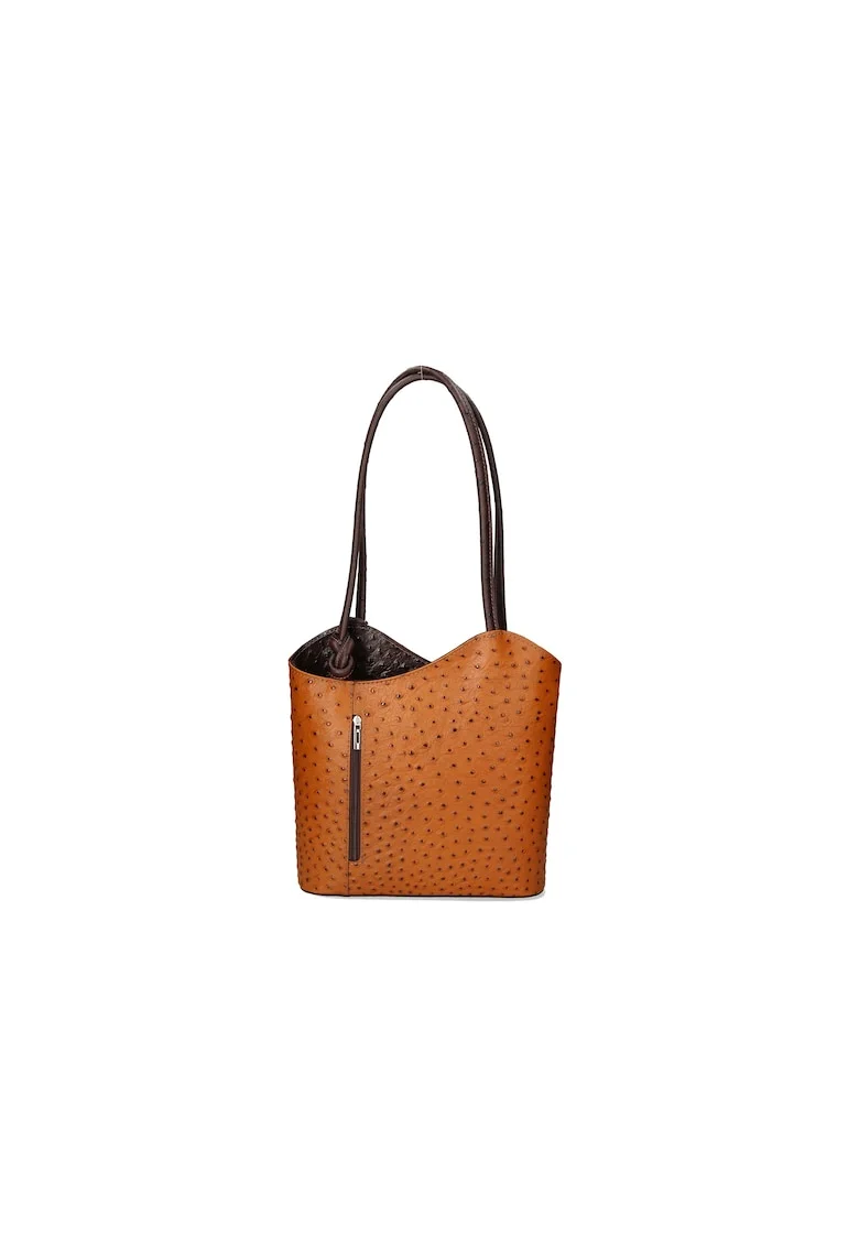 Rucsac de piele cu imprimeu piele de strut - Maro inchis/Caramel