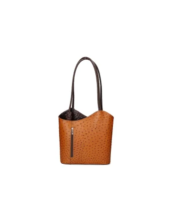 Rucsac de piele cu imprimeu piele de strut - Maro inchis/Caramel