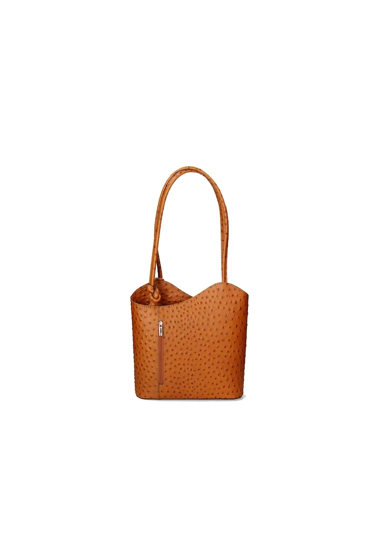 Rucsac de piele cu imprimeu piele de strut - Caramel
