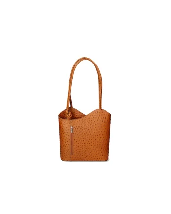 Rucsac de piele cu imprimeu piele de strut - Caramel