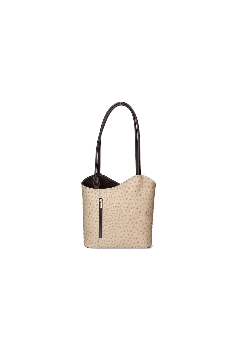 Rucsac de piele cu imprimeu piele de strut - Maro inchis/Maro taupe