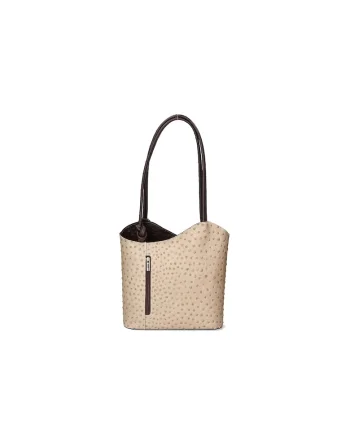 Rucsac de piele cu imprimeu piele de strut - Maro inchis/Maro taupe