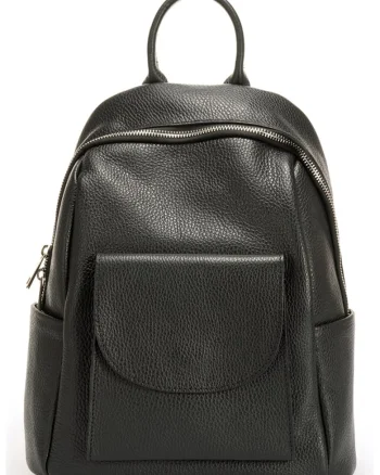 Rucsac de piele cu buzunare multiple - Negru stins