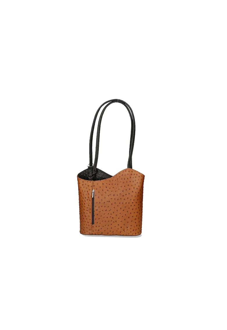 Rucsac de piele cu imprimeu piele de strut - Negru/Caramel