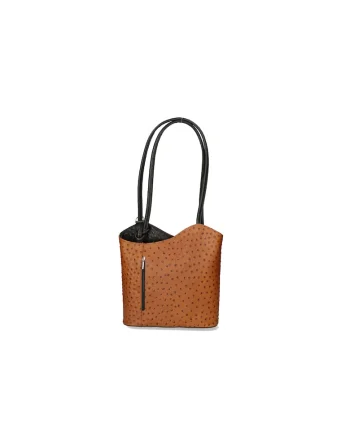 Rucsac de piele cu imprimeu piele de strut - Negru/Caramel