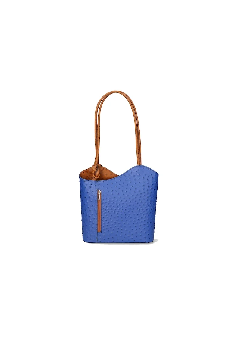 Rucsac de piele cu imprimeu piele de strut - Albastru royal/Caramel