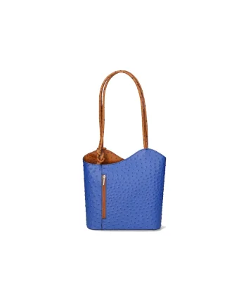 Rucsac de piele cu imprimeu piele de strut - Albastru royal/Caramel
