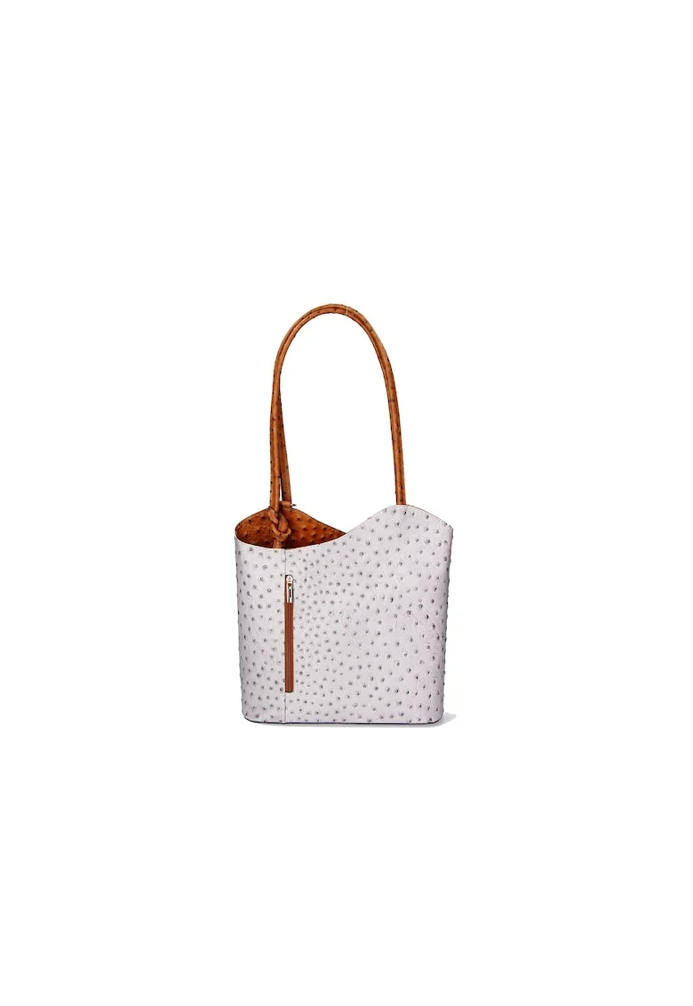 Rucsac de piele cu imprimeu piele de strut - Maro/Gri