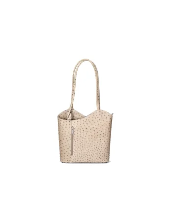 Rucsac de piele cu imprimeu piele de strut - Maro taupe