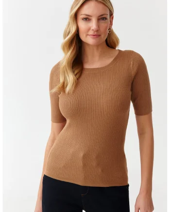 Pulover cu maneci scurte - Caramel