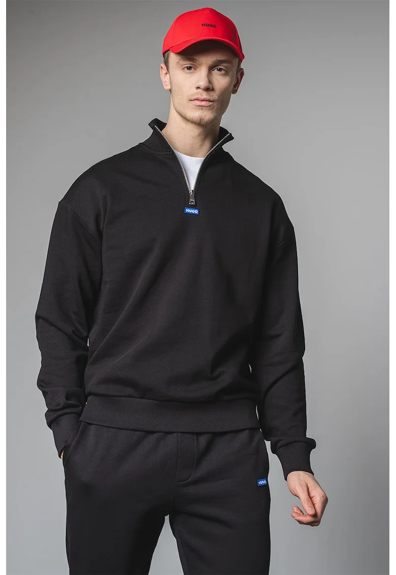 Bluza de trening cu fermoar scurt si maneci cazute Neeler - Negru